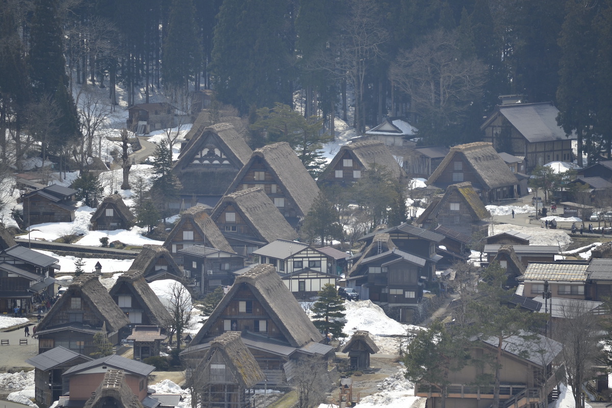 Traditional houses lined, in a winter setting